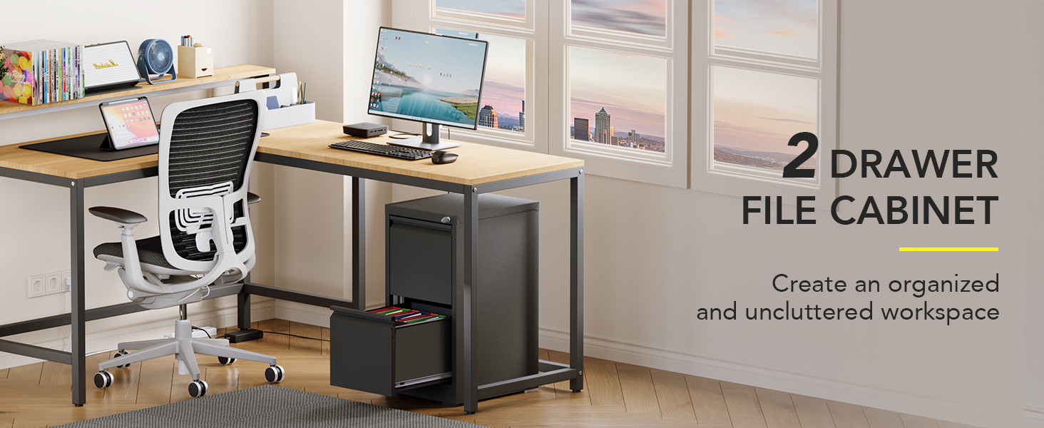 2 Drawer File with Lock, Vertical Metal Filing