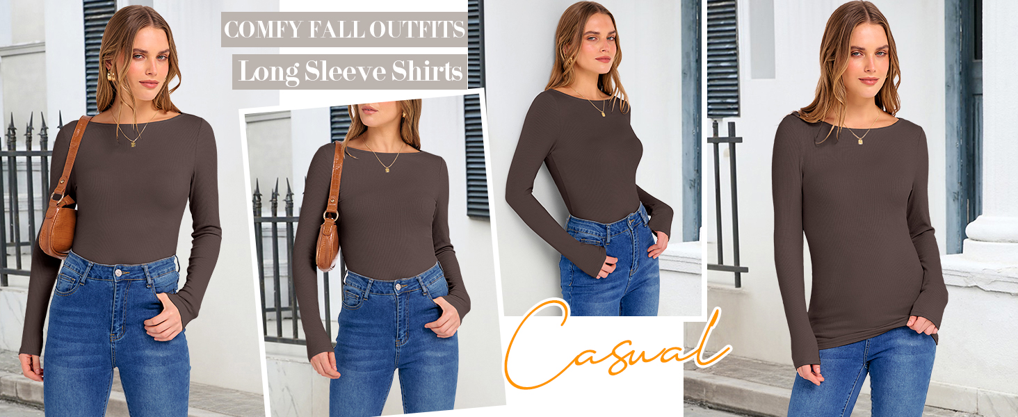 Women Boat Neck Long Sleeve Shirts