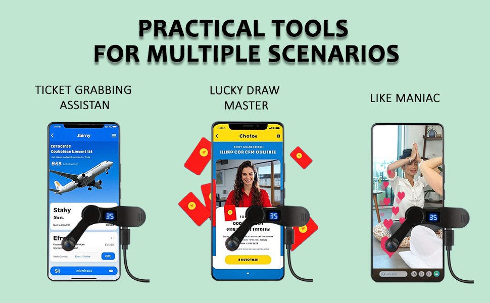 Aylthyo Auto Clicker for Smart Phone, Phone Screen Device Speed Clicker for iPhone iPad Apps, Fast Click Simulation Finger Continuous Click for Tiktok, Live Broadcasts Likes, Lightning Deal, Reward Task, Plug and Play(Black) 6 PRACTICAL TOOLSFOR MULTIPLE SCENARIOS