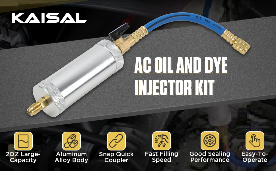 AC Oil Injector Tool R134A R22 R12 Refrigerant Compressor Oil Dye Injector 2Oz AC Dye Kit Well
