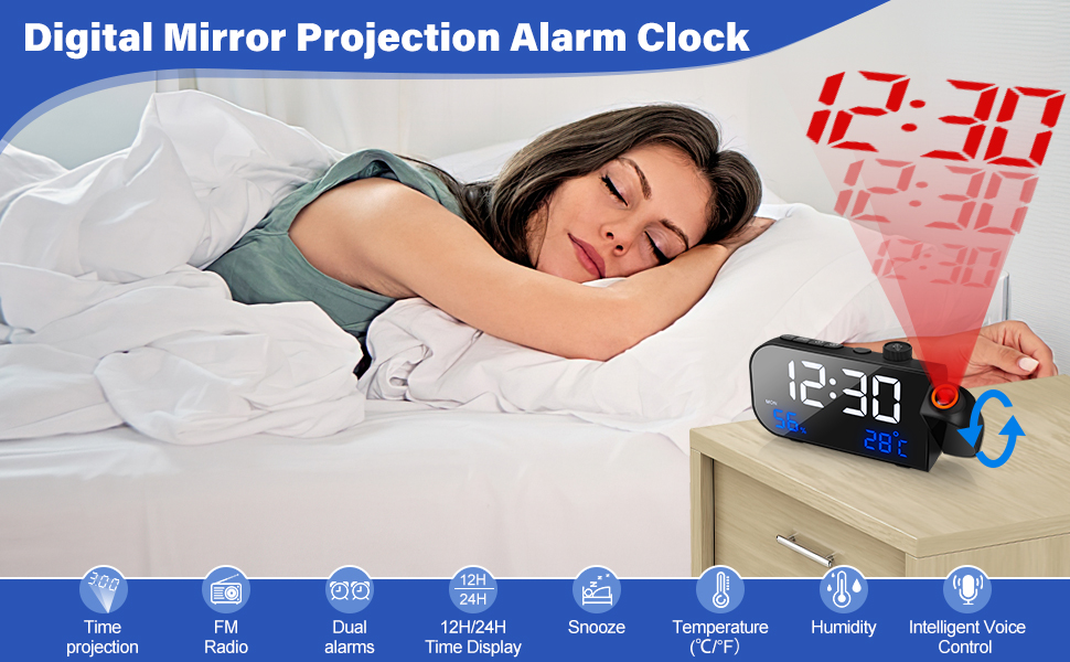 Alarm Clock Bedside Mains Powered Digital Clocks for Bedroom with FM