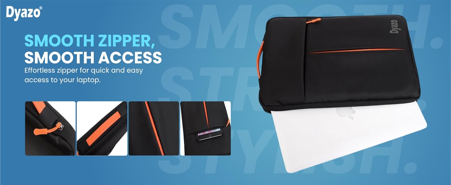 Dyazo Laptop Sleeve Bag 15.6 Inch | Protective Case Cover with Handle & Front Accessories Pocket | Sleeve Bag Compatible for MacBook, Lenovo, HP, Acer, ASUS, Dell & Other Notebooks (Black & Orange) 39 Laptop Sleeve Case