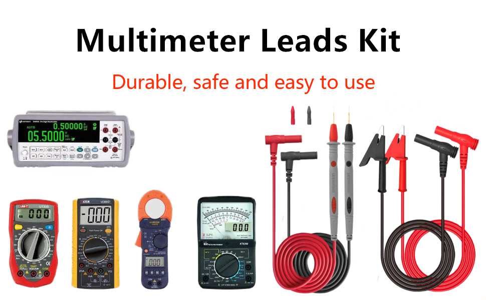 Test Leads for Multimeter,1 Pair Test Lead with Alligator Clips and 24k