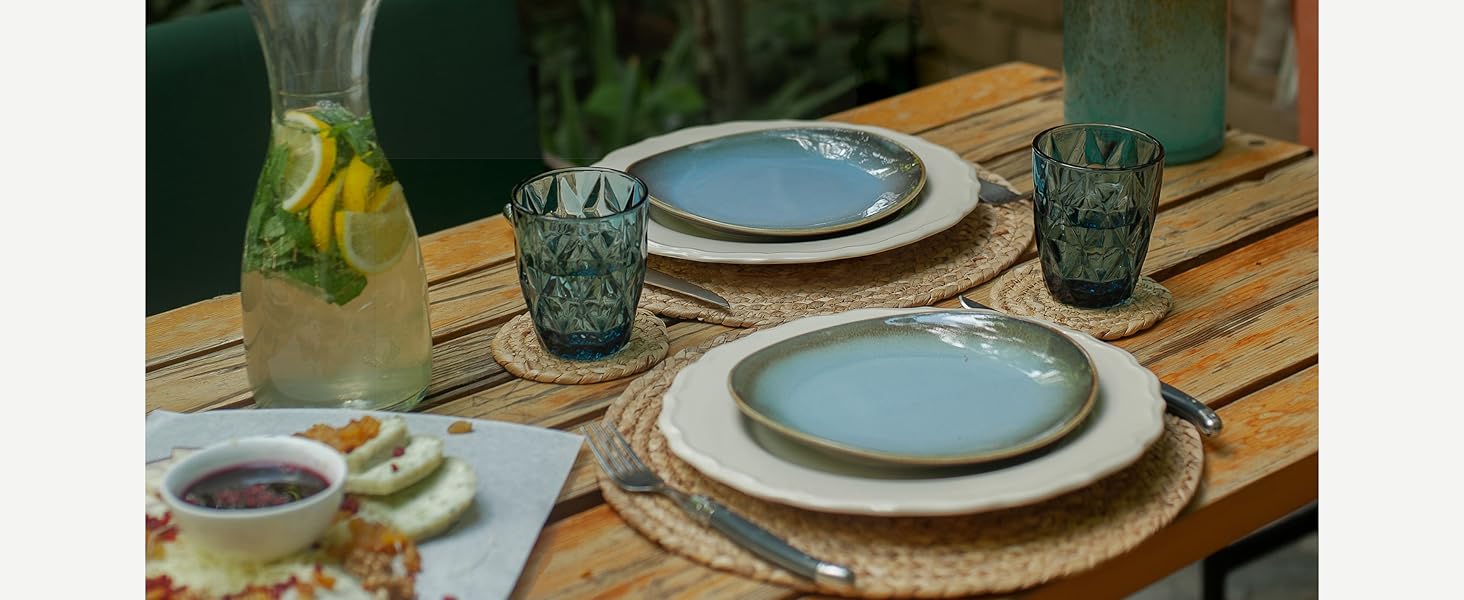 Woven Placemats Set Of 6 Rattan Placemats Natural Hyacinth Round Placemats Farmhouse Boho Straw 