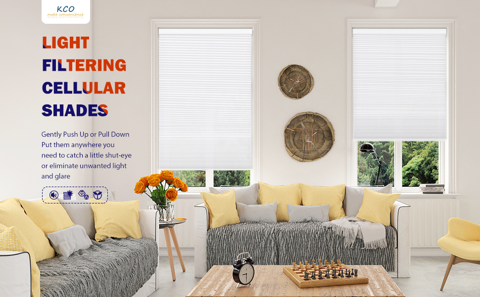 KCO Cordless Cellular Blinds Light Filtering Window Shades and Blinds