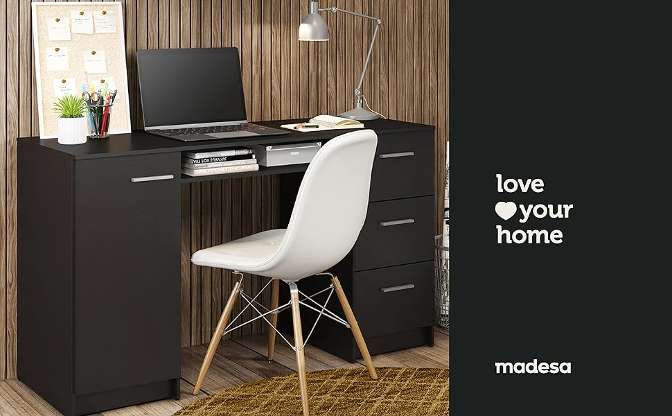 Madesa Home Office Computer Writing Desk with 3 Drawers, 1 Door and 1