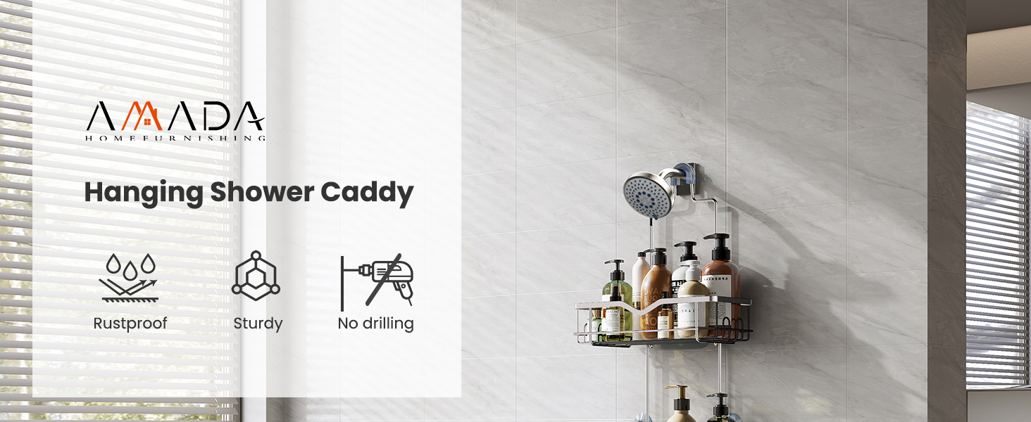 AMADA Hanging Shower Caddy, Shower Caddy Over Shower Head