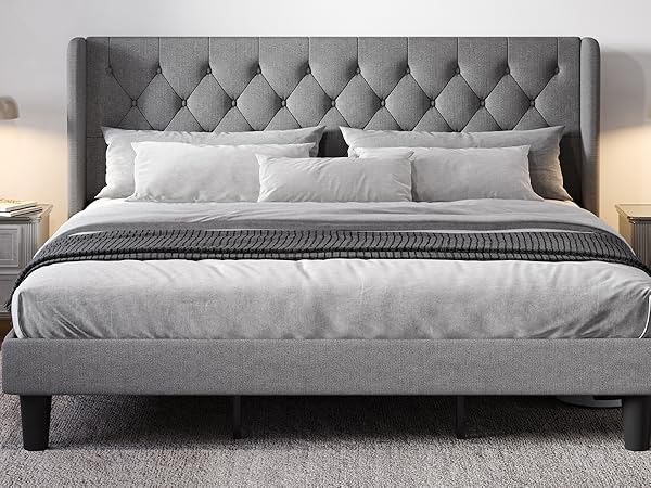 Alex grey約1メートル特大フレーム額縁付き Amazon.com: Allewie Full Size Bed Frame with Button Tufted