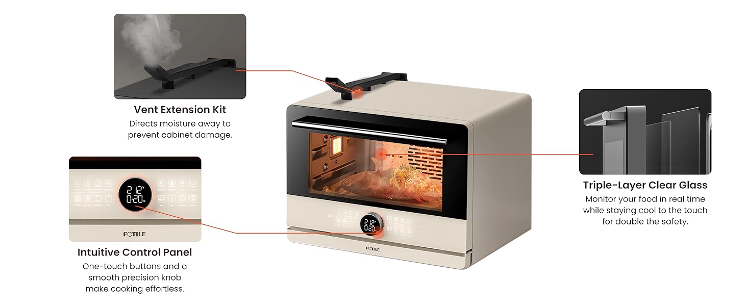 Vent Extension Kit. Intuitive Control Panel. Triple-Layer Clear Glass