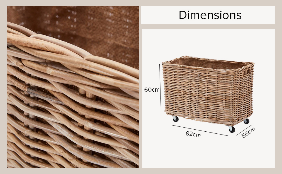 Wovenhill Kubu Rattan Extra Large Log Basket on Wheels Handmade Woven