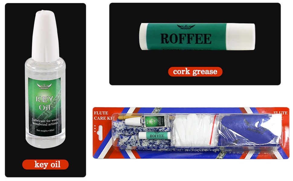 Flute Cleaning Cleaner Care Maintenance Kit,Key Oil,Cork Grease,Swab,Cleaning Cloth