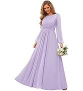 TORYEMY Chiffon Bridesmaid Dresses with Sleeves Long Formal Evening Dresses for Wedding