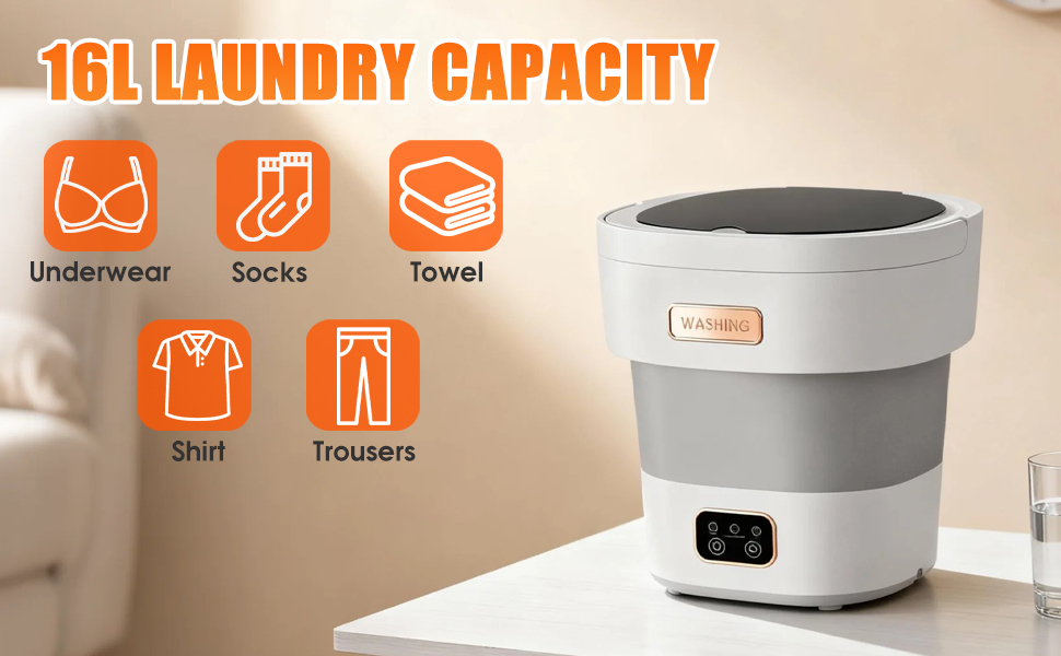 Portable Washing Machine,Mini Washer 16L Upgraded With Spin Basket 3 Modes Deep Cleaning for Underwear,Baby Clothes,Shirt,Small Delicates 8 Portable Washing Machine