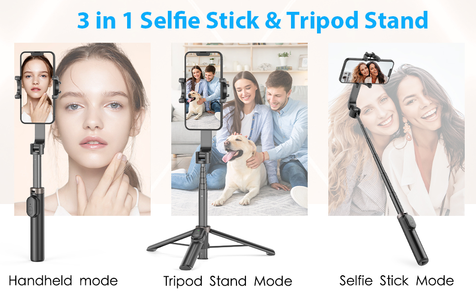 Gahenwo Selfie Stick Tripod for iPhone, Portable 3 in 1 Phone Tripod