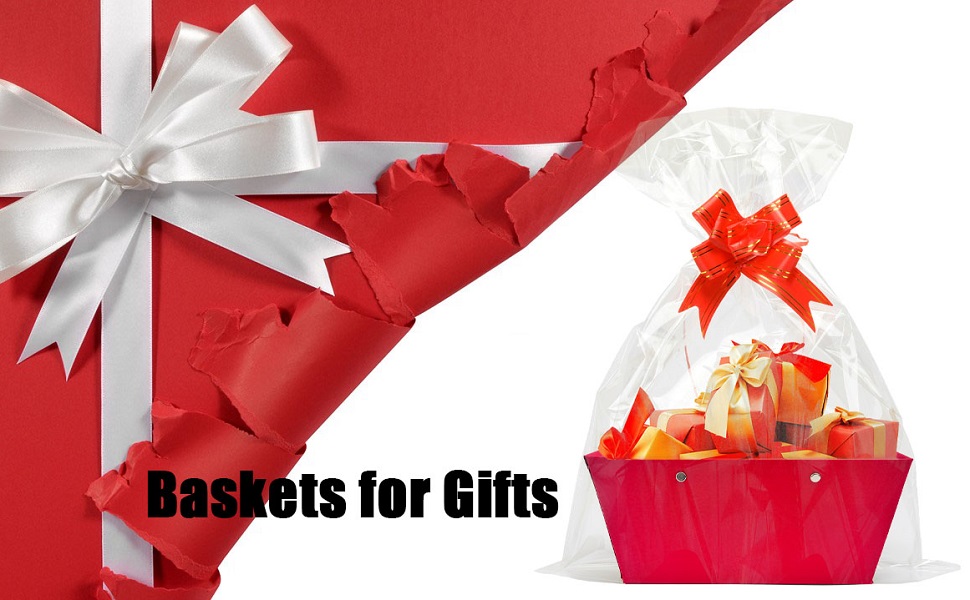 Baskets For Gifts Empty, 5 PCS Red Gift Bags With Handles