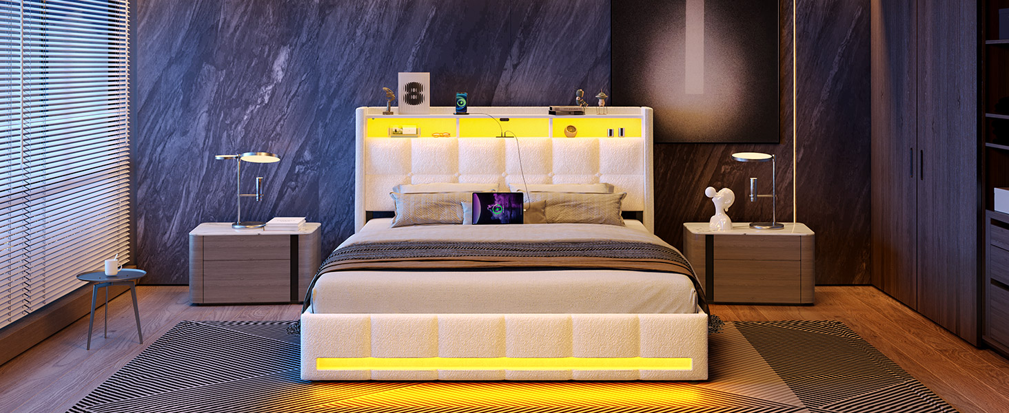 Rolanstar Twin Size Bed Frame with LED Lights and Charging