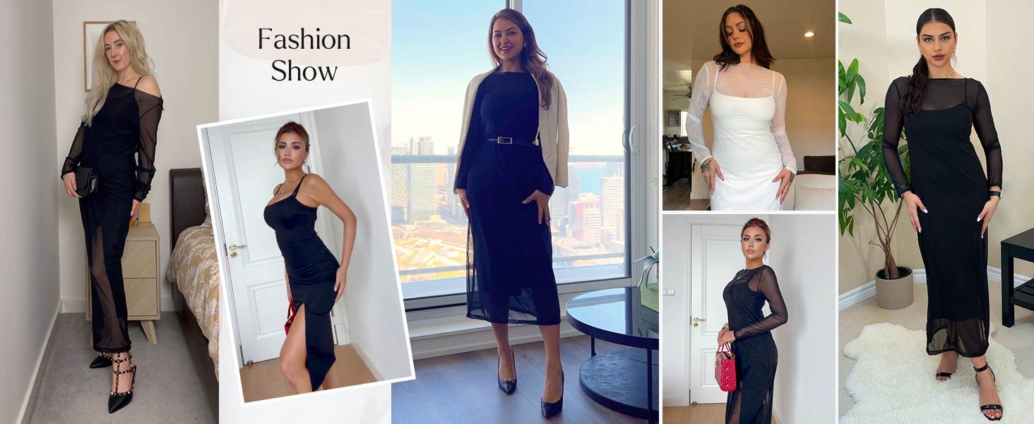 long sleeve dress for women mesh dress