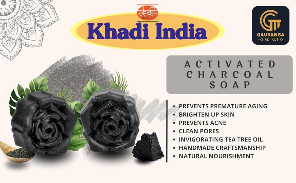Buy Khadi Activated Charcoal Soap with Tea Tree Essential Oil, 75gm Set