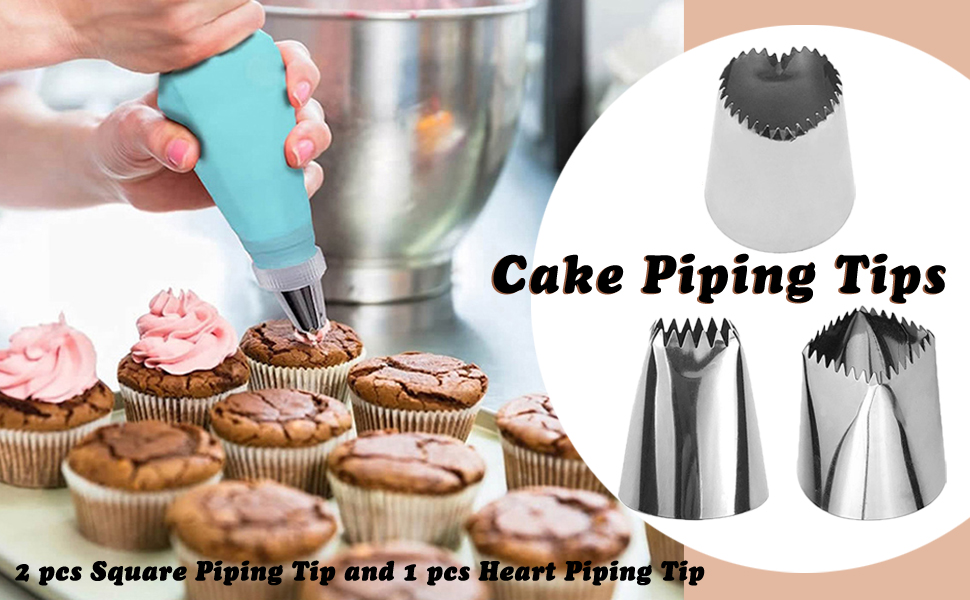 3 Pieces of Cake Piping Tip,2 Square Piping Tip And 1 Heart