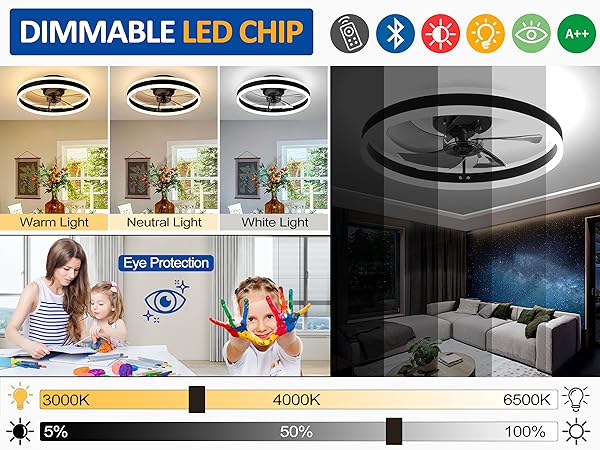 LED Ceiling Fans with Lights Dimmable Modern Ceiling Fan Lamp for Living Room