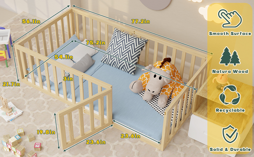 Zevemomo Full Size Toddler Floor Bed, Full Montessori Floor