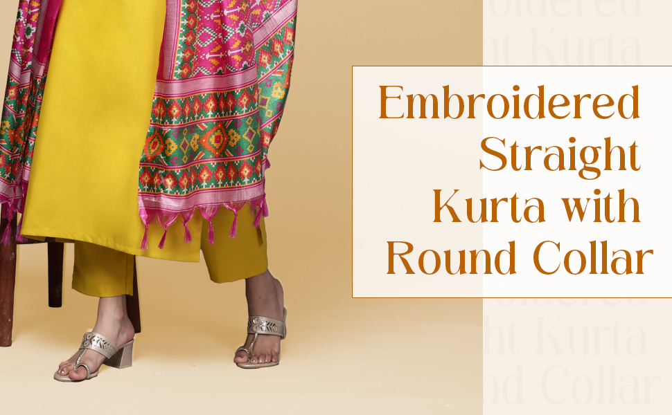 Yellow Yoke Design Kurta with Trousers and Dupatta Set