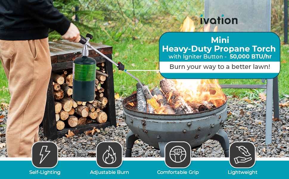 Ivation Mini HeavyDuty Propane Torch with Igniter Button, Powerful