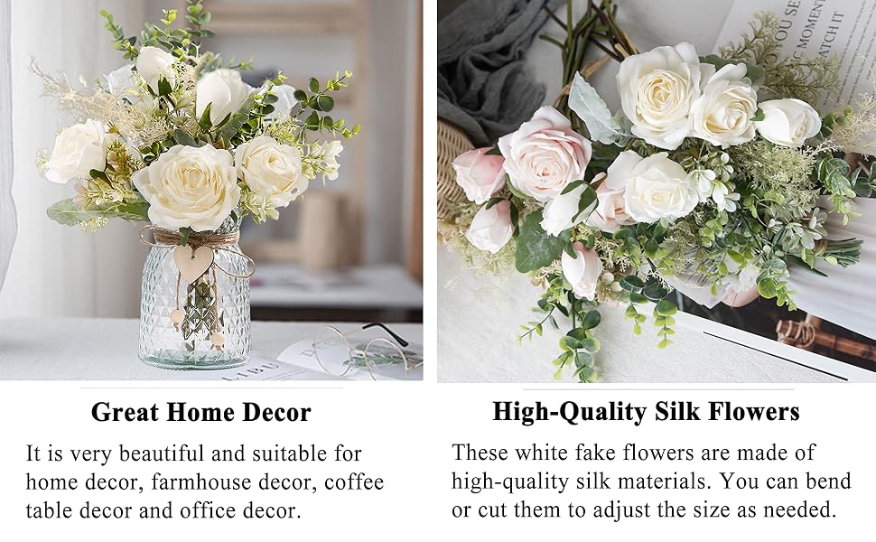 nadong Fake Flowers with Vase, Artificial Flowers in Vase