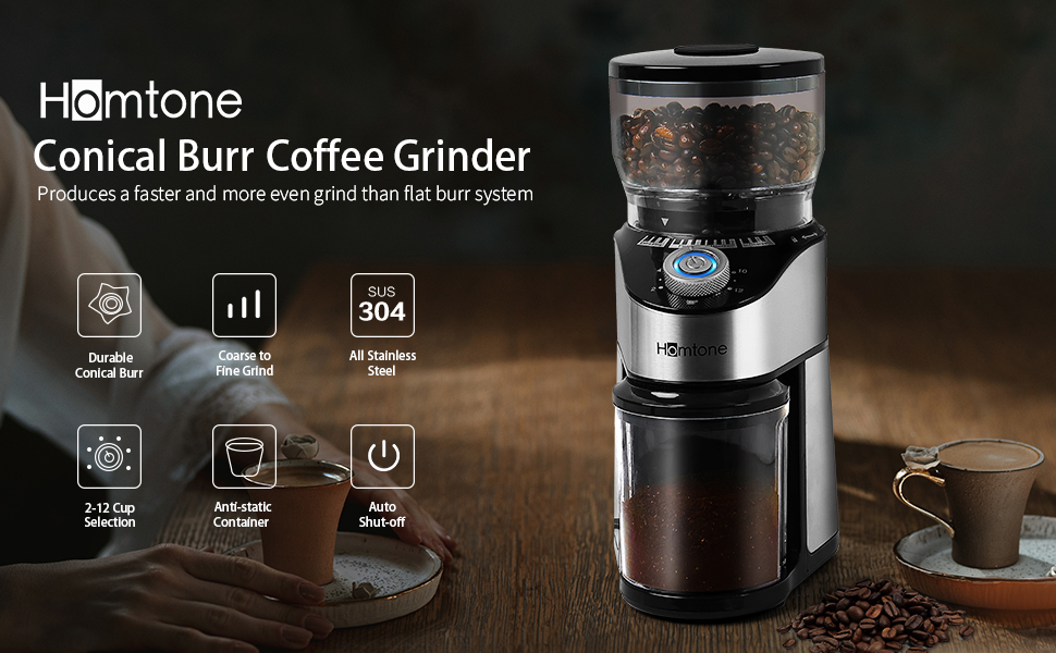Homtone 12 Cup Electric Conical Burr Coffee Grinder, Adjustable Coffee