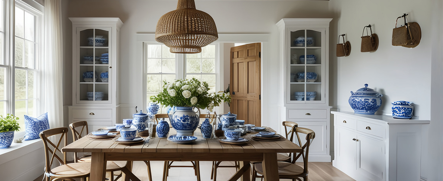 Blue and White Porcelain Flower Vase for Home Décor Large