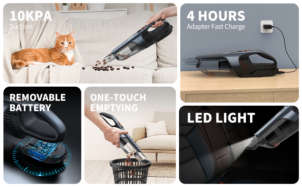 ThiEYE Handheld Vacuum, 10Kpa Powerful Cordless Handheld Vacuum Cleaner
