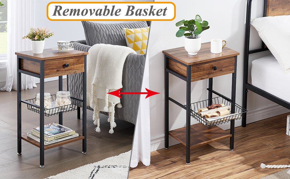 VECELO Tall Side End Table, Nightstands Shelf Storage