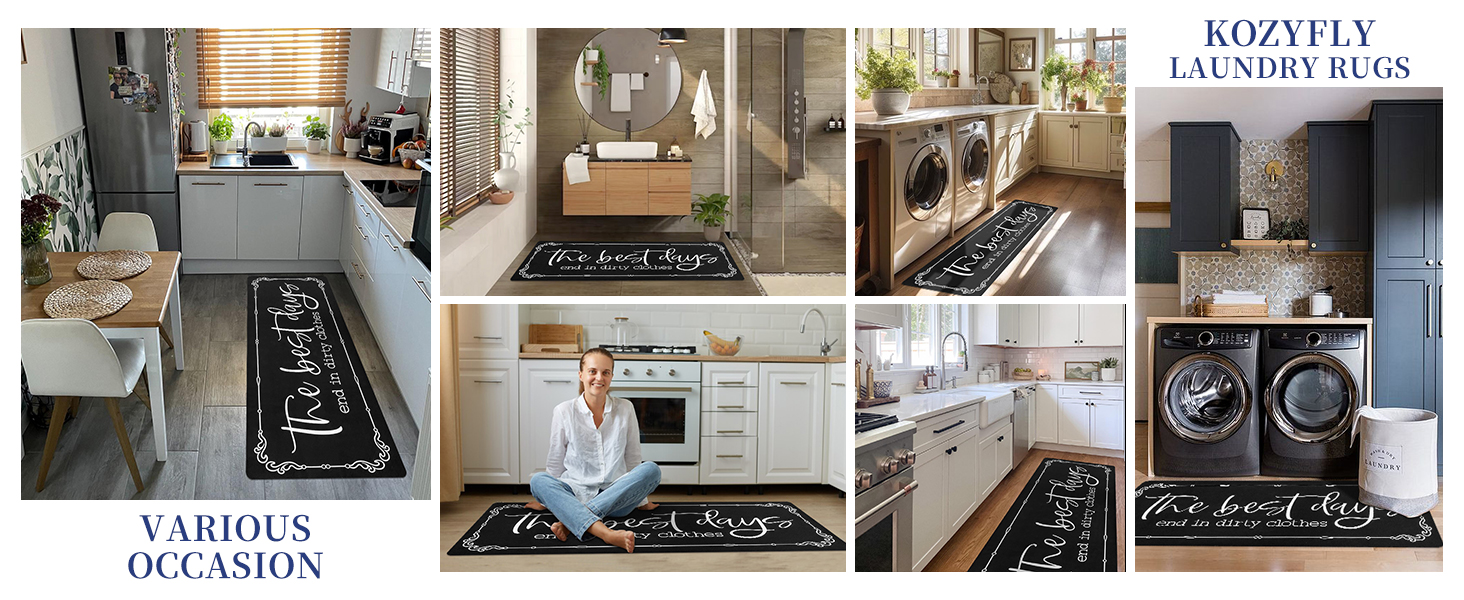 KOZYFLY Laundry Room Rug Runner 20"x48" Non Slip Laundry