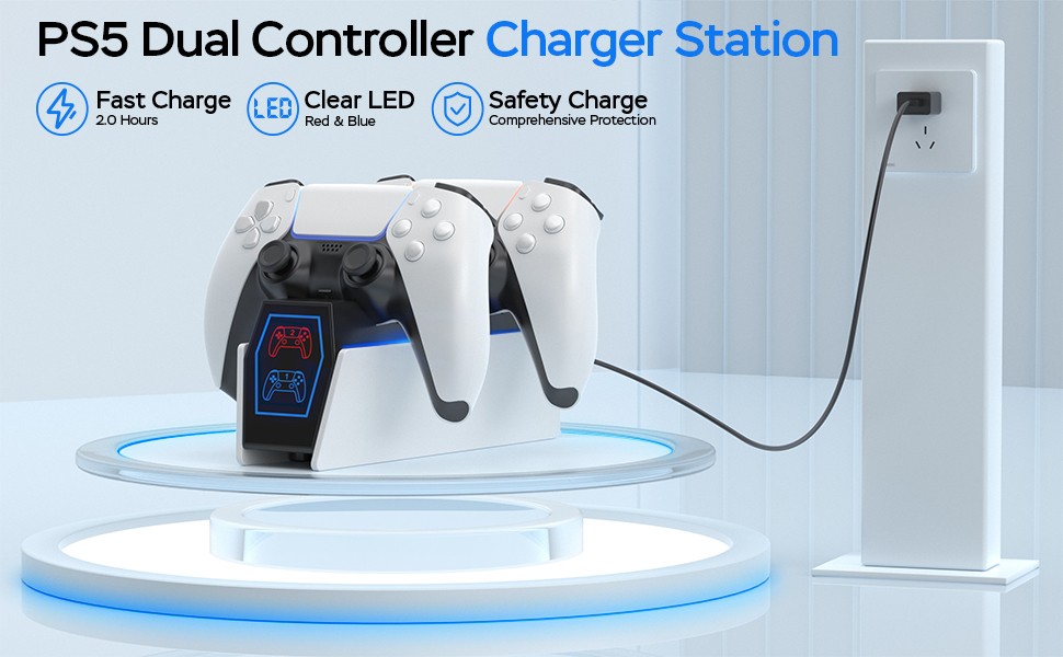Station de charge pour de PS5, chargeur Ponkor PS5 pour Dualsense avec un
