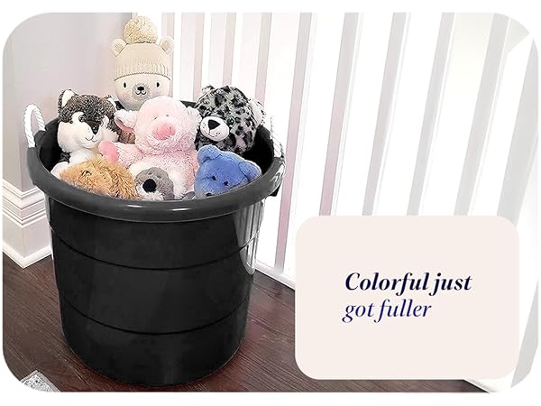 Homz 17 Gal Plastic Open Storage Round Utility Tub with Handles, Black (2 Pack)