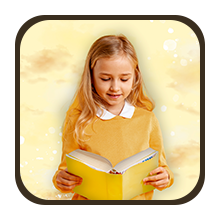 A stock image of a young girl sitting with an open book, fully absorbed in the story.
