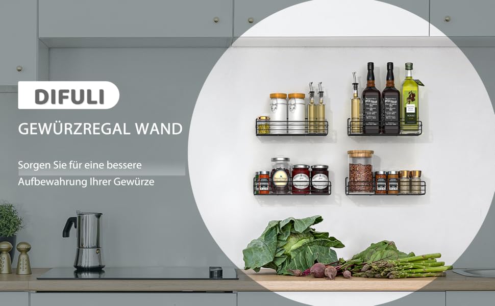 DIFULI Spice Rack Organizer Wall Mount (6Pack), Hanging Black Spice