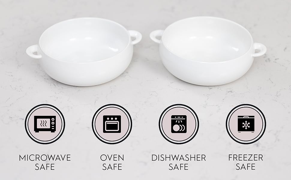 Bowls are microwave safe, oven safe, dishwasher safe, freezer safe