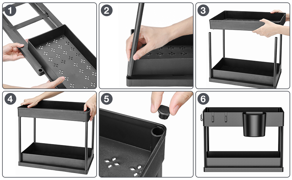 Organizador Bajo Fregadero Cocina, 2 Niveles Estante Extraíble Deslizante Debajo Fregadero o Baño