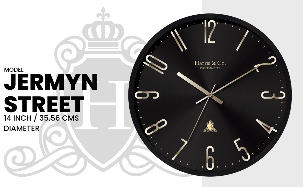 Harris & Co. Clockmasters Black Metal Wall Clock  14 inch