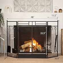 Chequers 3 Panel Folding Fire Guard Fire Place Guard Fire Screen Spark Flame Guard Decorative 3 Panel Folding Design Black