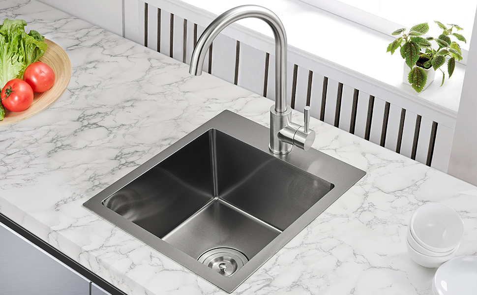 15 inch Bar Sink, KINKIB Drop in Topmount Bar Sink or Prep Kitchen Sink