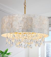 LumFurn 4-Lights Drum Capiz Shell Crystal Chandeliers