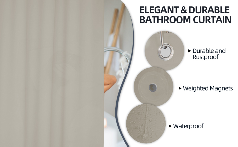 Titanker Plastic Shower Curtain Liner, 72x72 Tan Shower