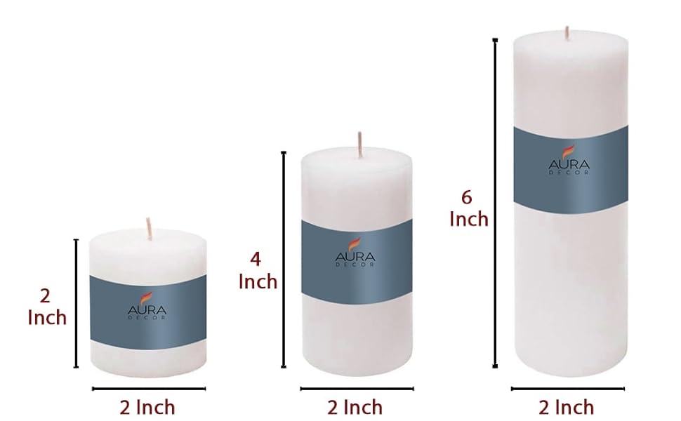 AuraDecor Unscented Pillar Candle Set of 3 Votive Candles for Home
