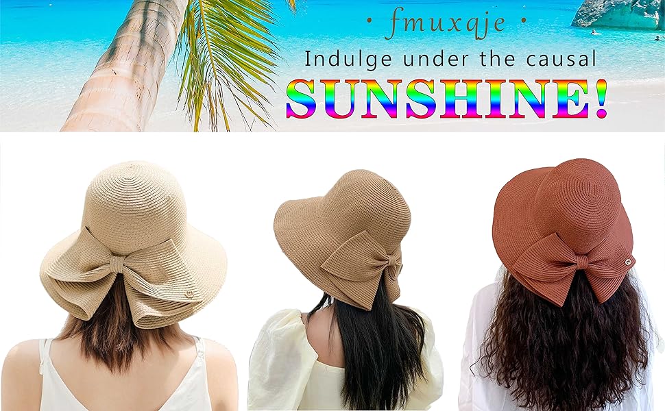 Womens Wide Brim Slit Sun Hat Bow Knot Summer Straw Sun Hats