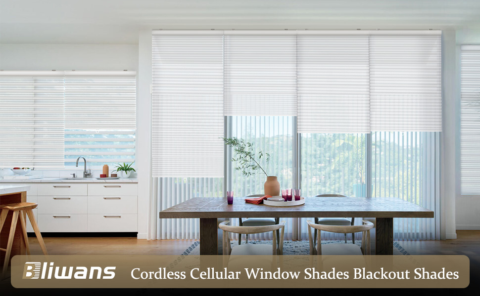 Bliwans Cordless Cellular Shades Blinds, Blackout, Pull Down