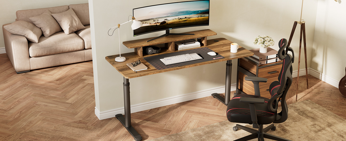 EUREKA ERGONOMIC Computer Desk w Monitor Stand & LED Strip,152×66cm