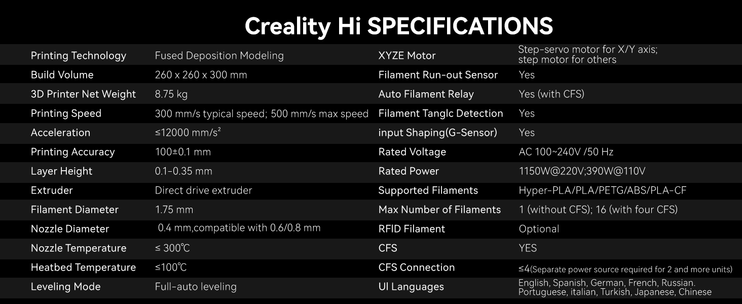 Creality Hi SPECIFICATONS