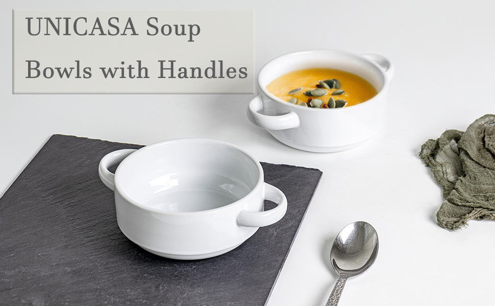 UNICASA Soup Bowls with Handles 20 Ounce Soup Bowls